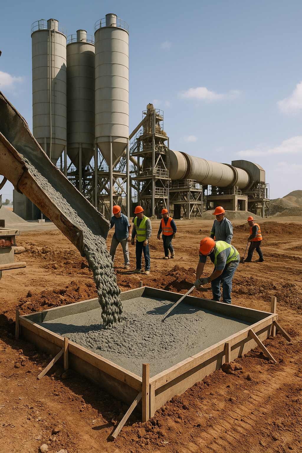 Workers pouring Type 1 cement on construction site
