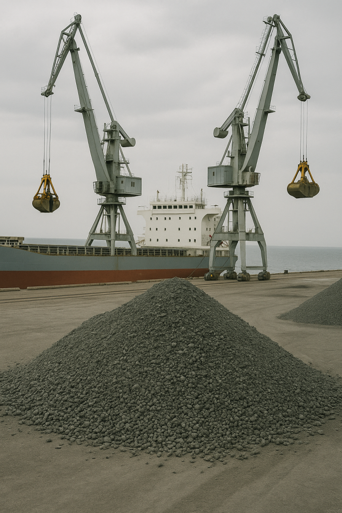 Top 4 Cement Types Explained for Exporters & Builders (2025 Guide) Pile of clinker ready for export loading at Chabahar port