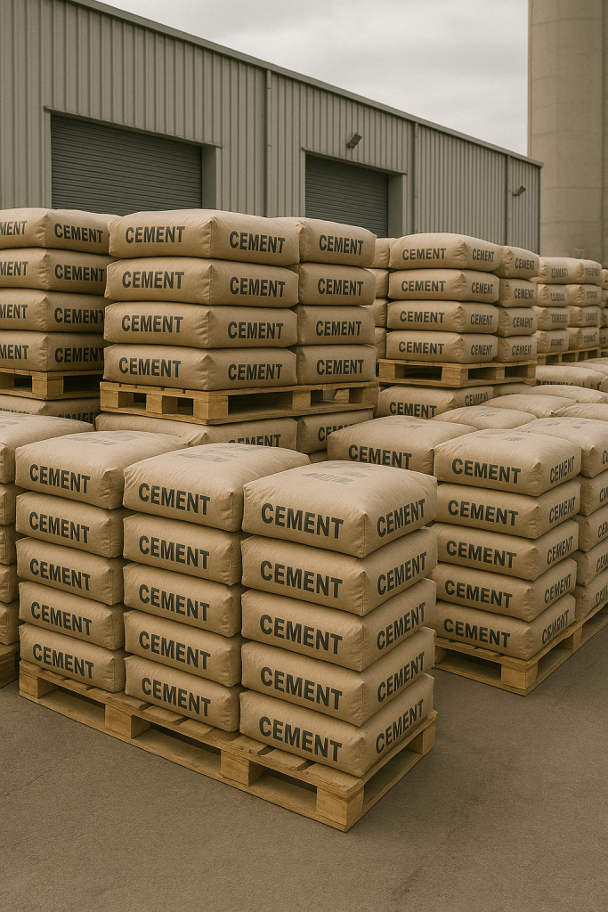 Top 4 Cement Types Explained for Exporters & Builders (2025 Guide) Stacked cement bags for export