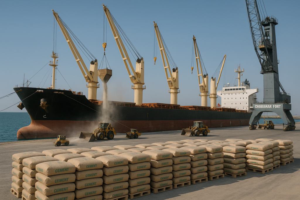 Cargo ship exporting cement from Chabahar Free Zone