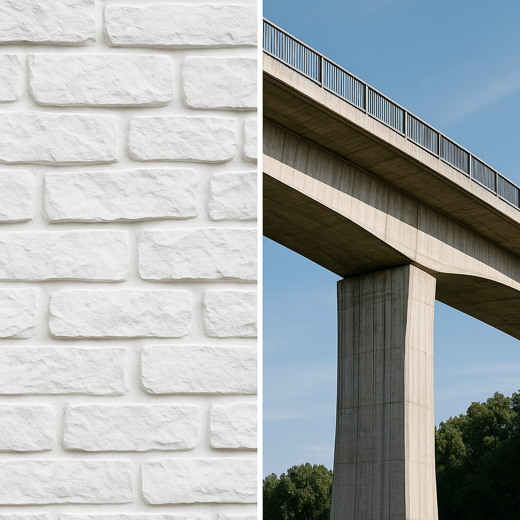 White Cement vs Grey Cement: 7 Key Differences Every Builder Should Know White cement vs grey cement in decorative wall and highway bridge construction.