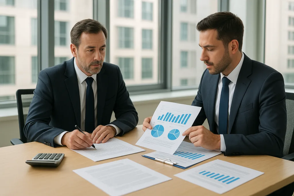 Clinker vs cement price comparison 2025 – consultants reviewing cement export contracts and cost analysis.