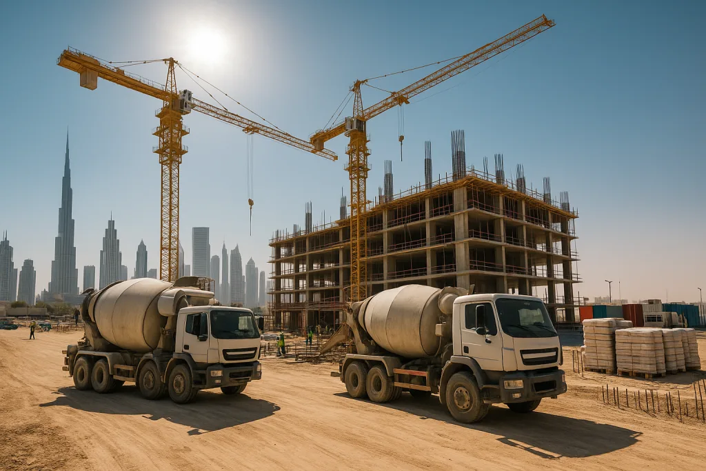 Cement for hot climate – construction site in Middle East summer conditions.