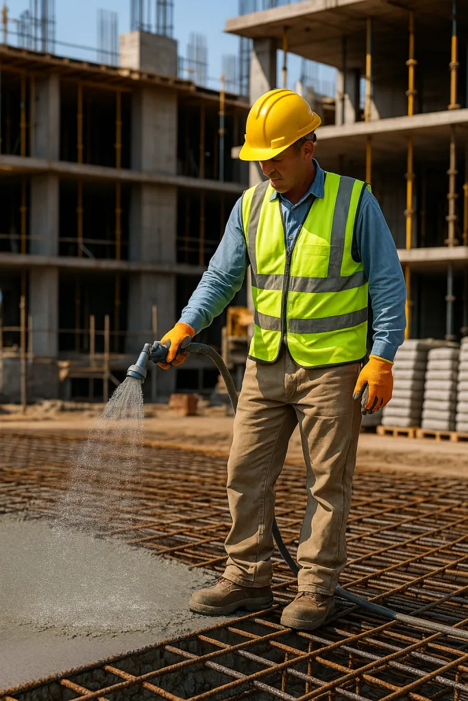 Cement for hot climate – curing concrete with water in hot weather conditions.