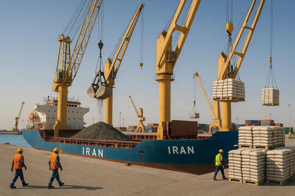 Import cement Iran to GCC shipment with clinker and cement bags loaded at Bandar Abbas port