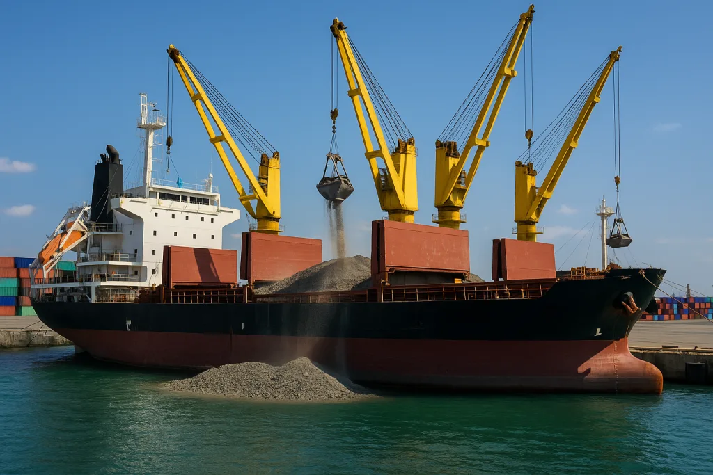 Clinker export – cargo ship loading bulk clinker for GCC trade.