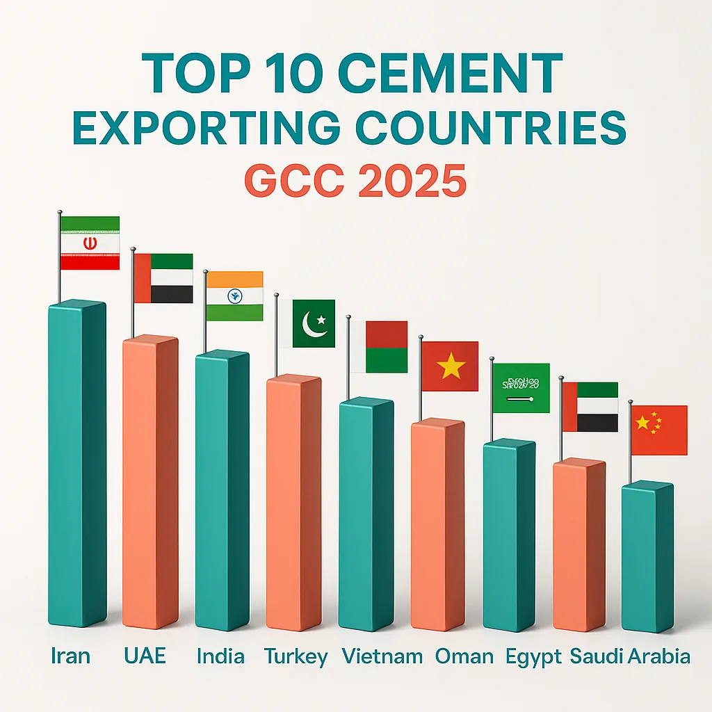 Top 10 cement exporting countries GCC 2025 ranked by export volume and price infographic